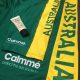 The yellow and green, Skate Australia pants with the Calmme protect the skin you're in logo.